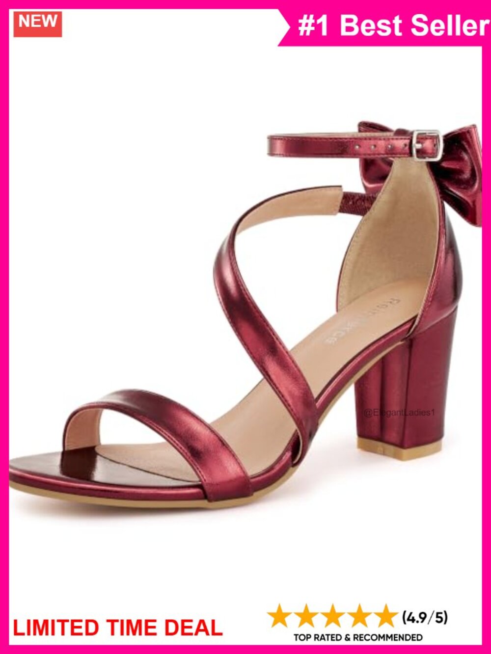 Reimferce Block Heel Sandals Faux Leather Cushioned Insole Ankle Strap